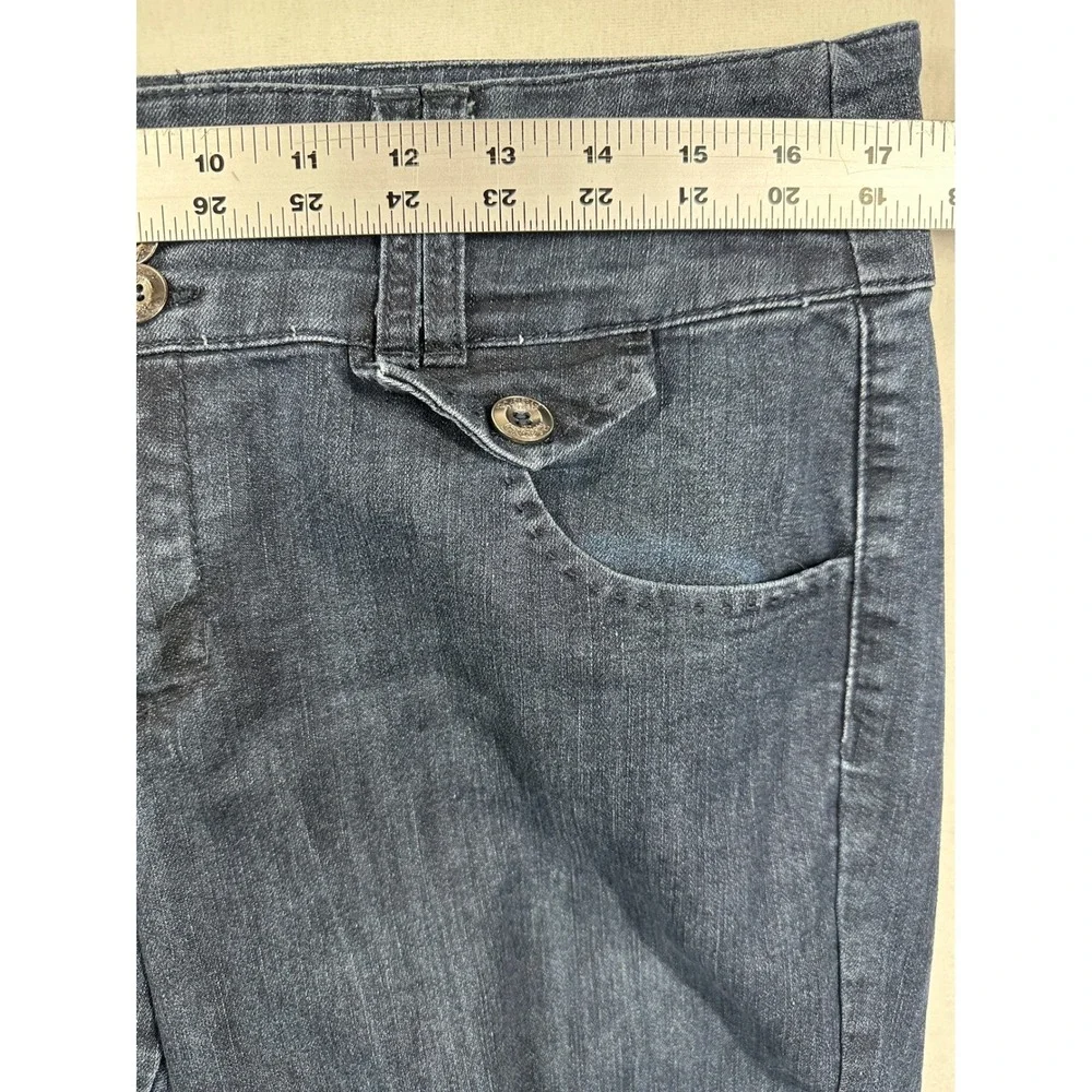 Denim Trouser Jeans Sz 12 Blue‎ Dark Wash Wide Leg High Rise Stretch Retro Flare